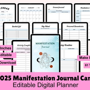 2025 Manifestation Journal | Yearly Intentions Visioning Workbook | Vision Board, Law of Attraction | Grimoire Journal | editable Planner
