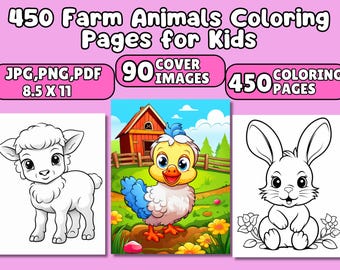 450 farm coloring pages | Farm coloring book for children | Farm coloring page | Farm coloring pages | Digital download