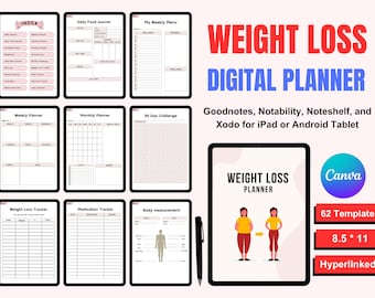 Digital Weight Loss Journal, Digital Planner, iPad Planner, GoodNotes Planner ,Fitness Planner, Workout Planner, Meal Planner, Weight Track