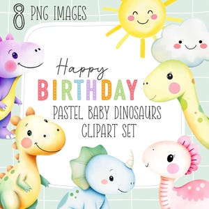 Digitale clipart-afbeeldingen bundel Kaarten maken Ambachten Verjaardag Schattig pastel baby dinosaurussen 8 png-afbeeldingen commercieel gebruik
