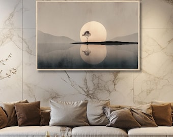 Minimalist Moon Landscape Print, Japandi Zen Wabi Sabi Nature Wall Art