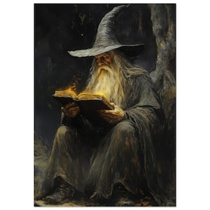Ancient Wizard Reading – Dark Fantasy Magic Canvas, Fantasy Wall Art, Home Decor, Gift for Book Lovers, Wizarding World Decor
