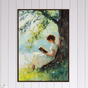 Plakat do spokojnego czytania, oprawiona sztuka ścienna, wystrój natury, estetyka vintage, przytulny wystrój domu, prezent dla miłośników książek