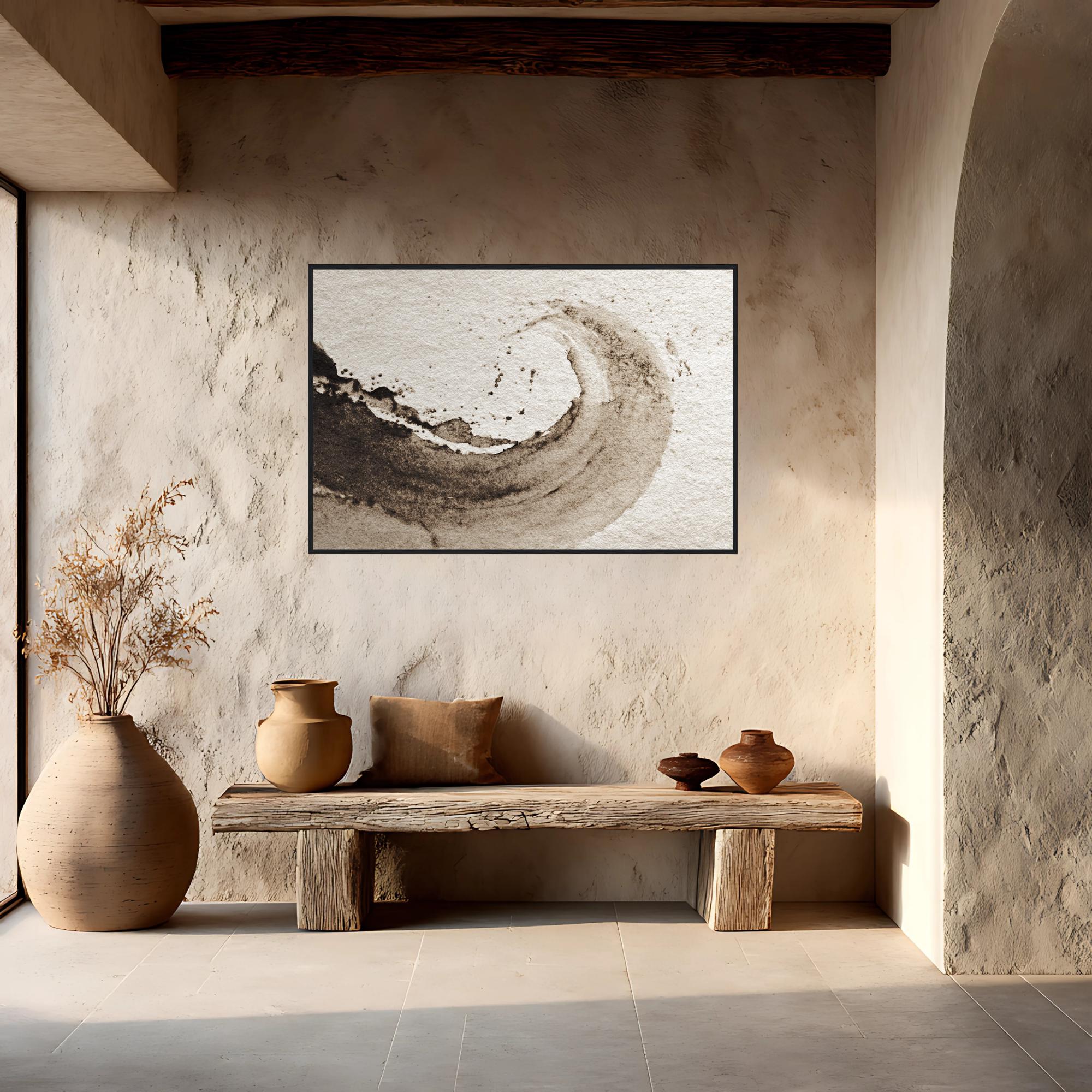 Wabi-sabi Ink Wave Print | Minimalist Japandi Abstract Art, Earth Tones ...