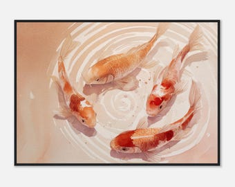 Zen Koi Fish Wall Art Print in Soft Watercolor | Japandi Minimalist Art | Serene Terracotta 2:3 Poster | Calm Home Decor