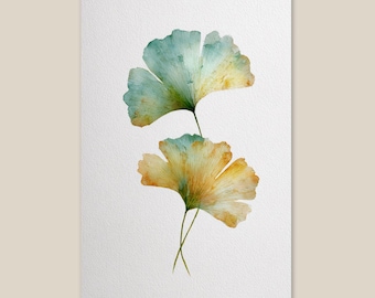 Japandi Wall Art - Watercolor Ginkgo Leaf Print – Japandi Botanical, Calm Neutral Decor
