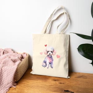 Cute Poodle BELLA Cotton Canvas Tote Bag, Pet Lover Gift, Eco-Friendly Shopping Bag, Dog Mom Tote, Dog-Themed Accessory