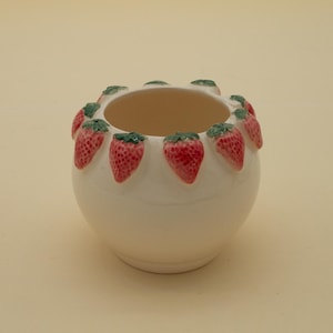 Handmade Ceramic Vase with Strawberries– Unique Quirky Gift for Home Decor, Artisanal Pottery, Decorative Planter, Conversation Piece