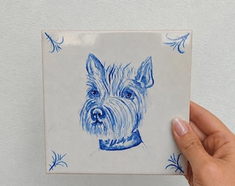Azulejos de cerámica personalizados para cocina, baño o chimenea, hechos a mano y pintados a mano con motivos de mascotas, inspirados en la técnica de Delft.
