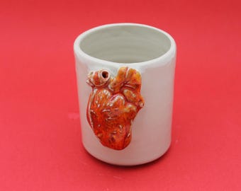 Handmade Ceramic Vase with Anatomical Heart Sculpture– Unique Art Sculpture & Decorative Gift