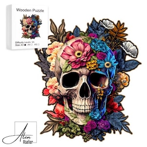 Skull Wooden Puzzle – Unique Animal Shaped Jigsaw Art for Adults, Relaxing DIY Brain Game, Stress Relief Gift, Gothic Home Decor