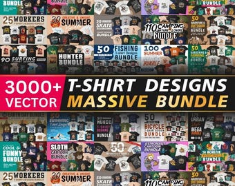 3,000 T-Shirt Designs Bundle | PNG & SVG Files | Print on Demand  Merch