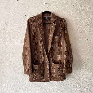 Ralph Lauren Purple Label 1990s/2000s Cashmere & Camelhair Knit Cardigan Blazer Size S Women’s Vintage Brown Sweater Jacket