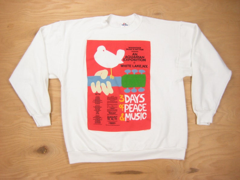 1990s Woodstock Flyer Sweatshirt Vintage Retro 1969 Original Festival Lineup New York Graphic Pullover XL