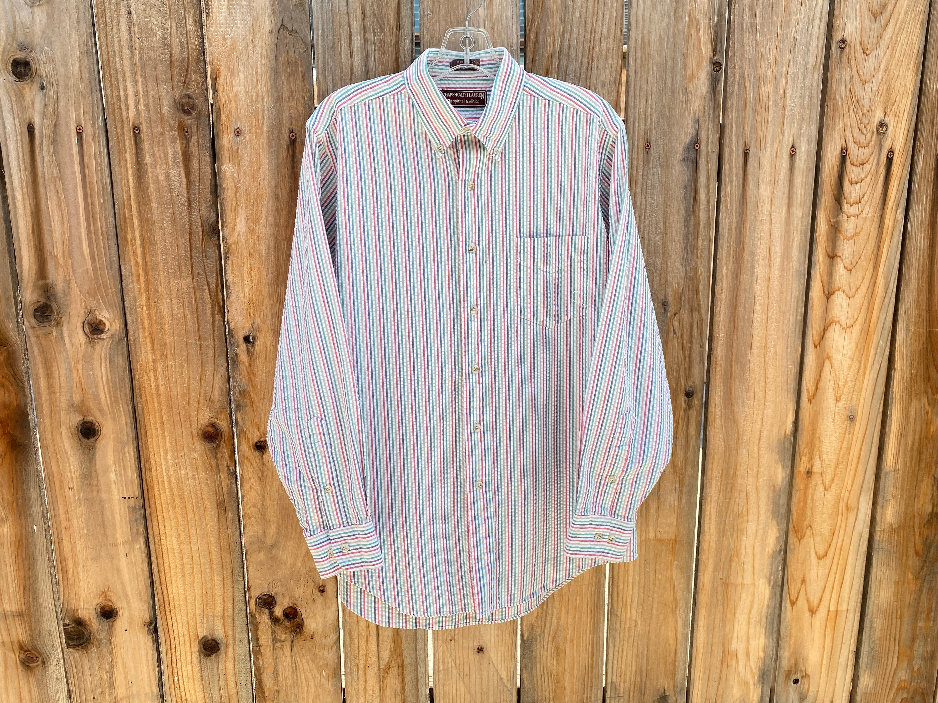 Hutspah Men's Shirt Striped Button Down Vintage Yellow / Gray Cotton  XL 80s