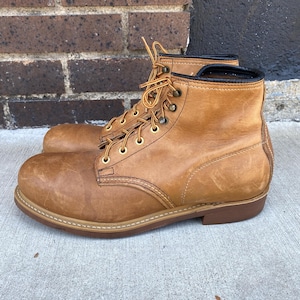 1960s/1970s Safety First Service Work Boot Vintage Men’s Brown Leather Round Toe