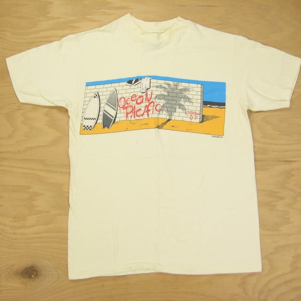 90'S Ocean Pacific surf skate T-shirt, men's size L, vintage cotton white type Vintage Second Hand
