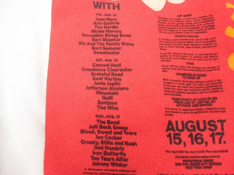 1990s Woodstock Flyer Sweatshirt Vintage Retro 1969 Original Festival Lineup New York Graphic Pullover XL