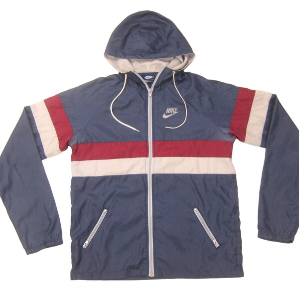 80er Jahre Vtg Nike Blue Label Windrunner Vintage Retro Nylon sportlich voller Zip Hooded Windbreaker Licht Jacke XS/S/kleine