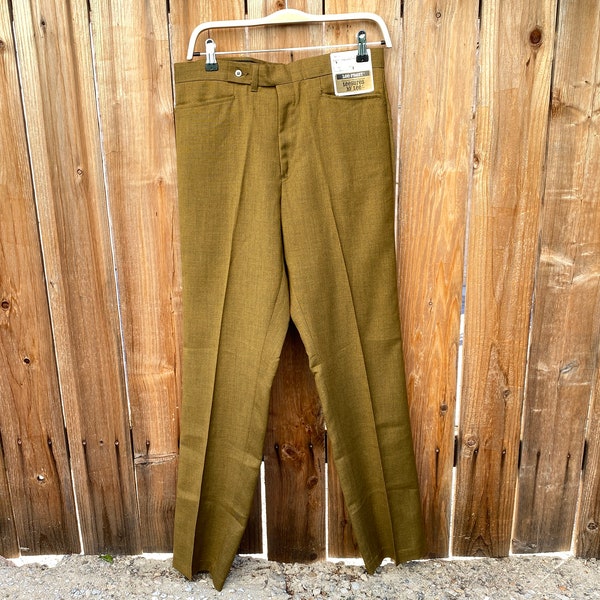NOS 1960s Lee Leesures Slacks Vintage 60s Men’s Made in USA Golden Brown Slim Poly/Rayon Permanent Press Lee-Prest Pants 31 x 32