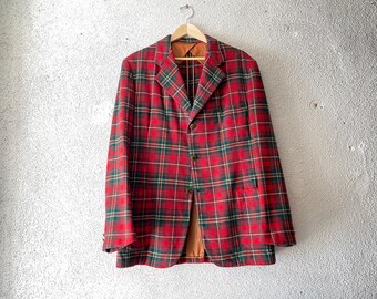 ジャケット・アウター 60s wool sports jacket 42L Long Vintage 60s Hudsons Olive Green Plaid Wool Sport