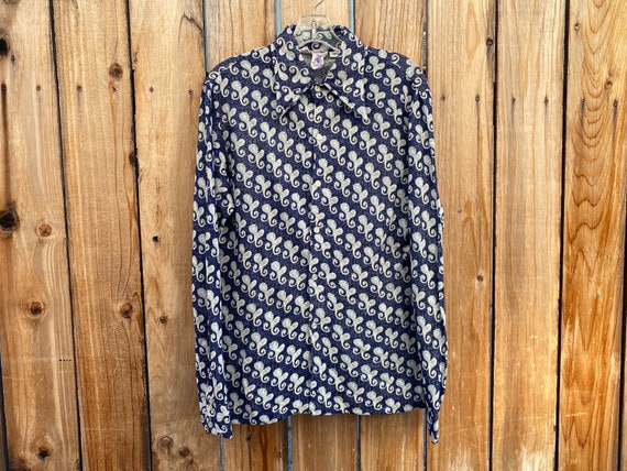 1970s Kennington Jacquard Knit Shirt Vintage Blue Abstract - Etsy