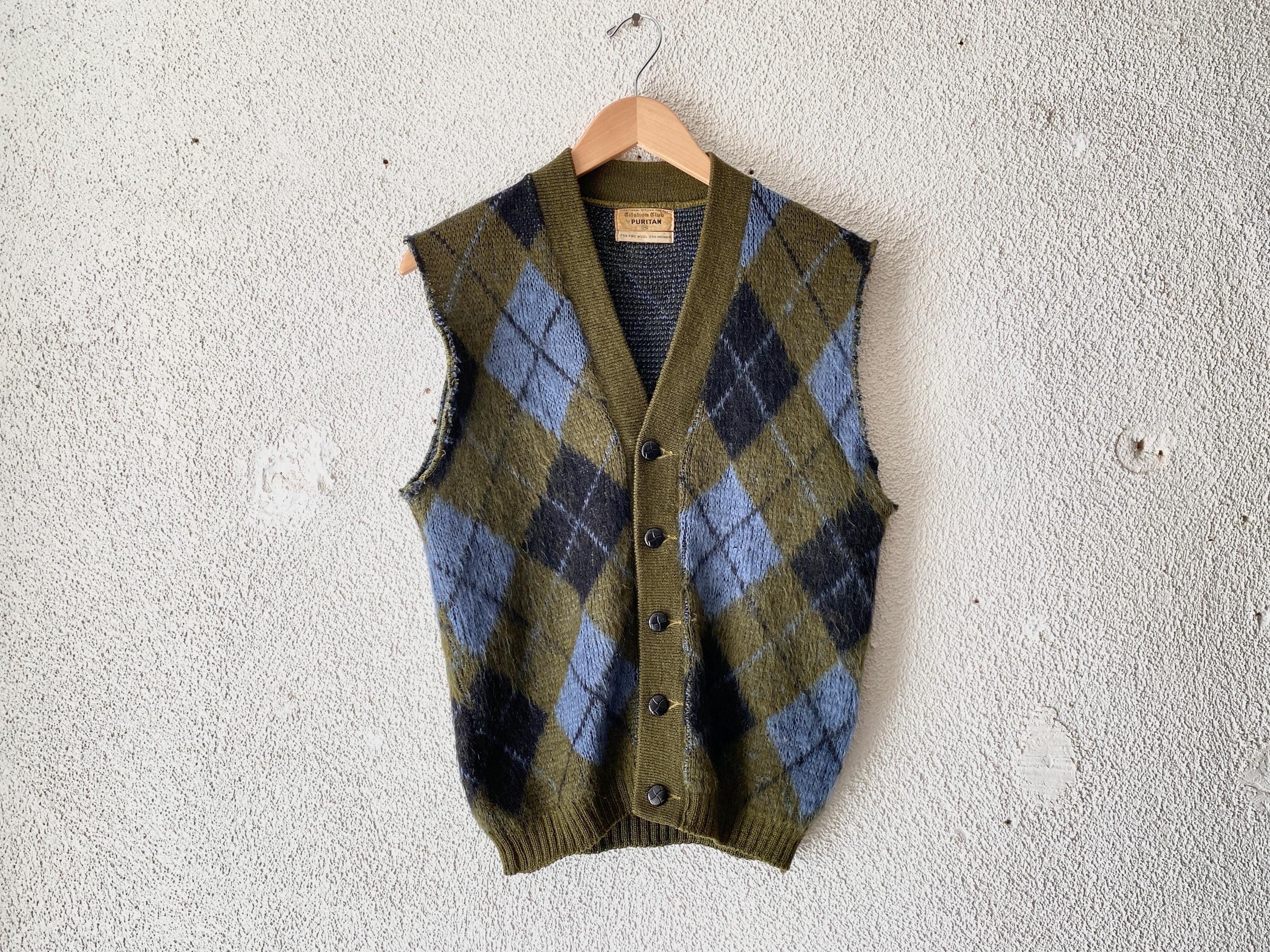 n*着様 60s wool×mohair argyle cardigan VTG 60s Cardigan Argyle Sweater Brentwood Kurt Cobain Size L