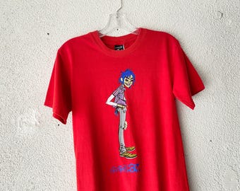 2000s Gorillaz Band Tee XS/S Vintage Y2K Red Skull Blur T-Shirt