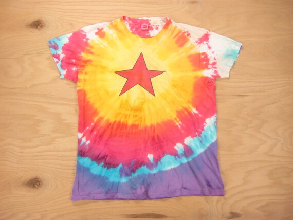 1970s Hanes Star Print Tie Dye Tee Vintage Retro M