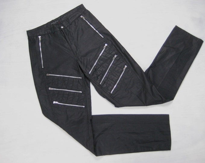 Bugle Boy Zipper Parachute Pants Vintage 1980s Mens Unisex Black Nylon