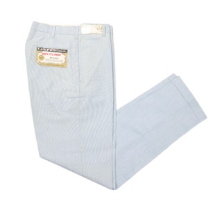 NOS 1960s Levis Sta Prest Skinny Slacks Vintage Retro Blue Striped Permanent Press Skinny Tapered Mod Ska Pants Trousers 27 x 28 XS