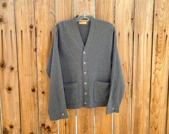 40s/50s Brentwood Cardigan Vintage Mid Century Blue Gray Wool Knit Casual Work Button Sweater S/M