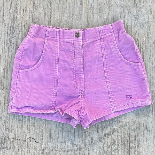 1980s OP Corduroy Surf Shorts Vintage Men’s Ocean Pacific Pink Lilac Purple Beach 25/26 XXS/XS