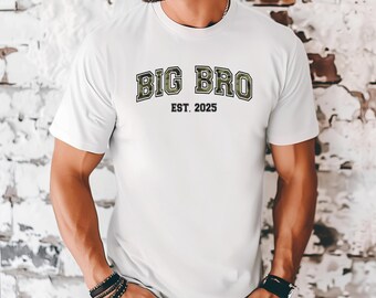 Personalized Big Bro Shirt with Year of Birth, New Brother Tshirt, Custom Bro, Pregnancy Announcement for Bro, Gift for Brother, Camouflage
