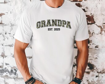 Camiseta personalizada para abuelo con año de nacimiento, camiseta para abuelo nuevo, anuncio de embarazo, regalo para abuelo, camuflaje