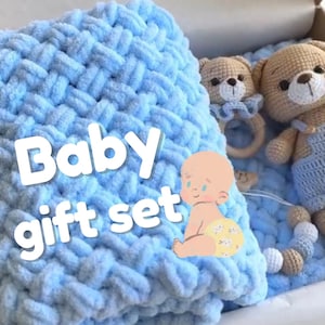 BABY GIFT SET for Boy, Stuffed Animal Bear, Cozy Blanket, Rattle & Pacifier Clip, Gift For New Baby, Gift For Baby Boy, Christening Gift