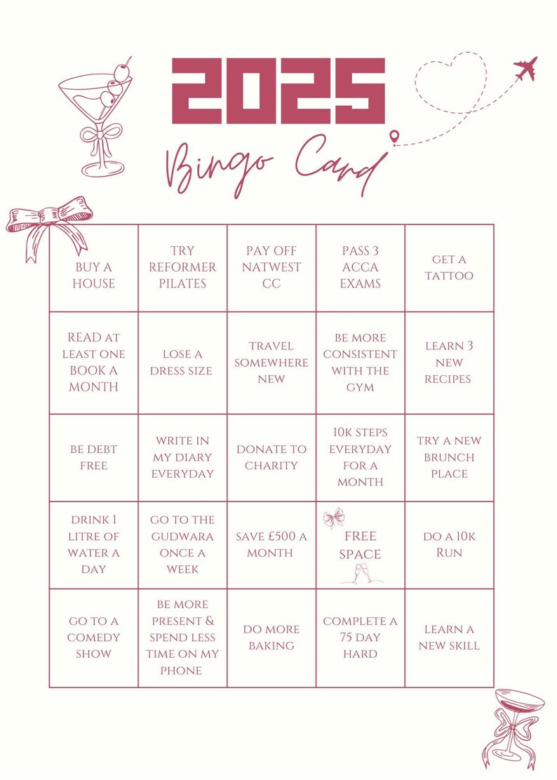 2025 Bingo Card Etsy
