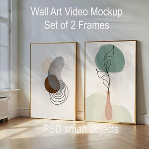 Video Wall Art Mockup, 2er-Set Vertikale Rahmen, Rahmen Mockup Video, animierte Schatten, Photoshop Rahmen Mockup Vorlage, PSD - Smart Objekte
