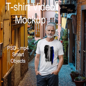 T-shirt Video Mockup, Mockup Video with Male T-shirt, PSD with smart objects - mp4, Animated T-shirt Social Media Template