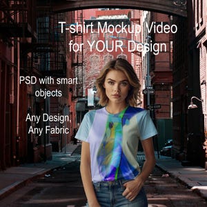 T-shirt Video Mockup, PSD with smart objects, Female T-shirt Mockup Video on Realistic Background, T-shirt Video Template