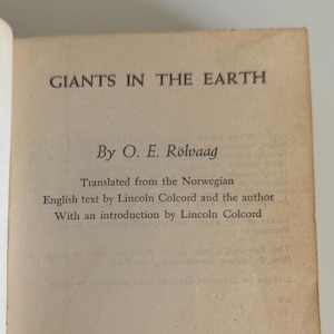 1965 &quot;Giants in the Earth&quot; Translated from the Norwegian, Vintage Book by Ole Edvart Rølvaag