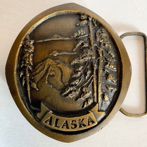 1979 Alaska Vintage Brass Belt Buckle by Indiana Metal Craft