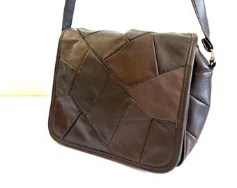 1990's Leather Patchwork Vintage Purse - Brown Shoulder Bag With
