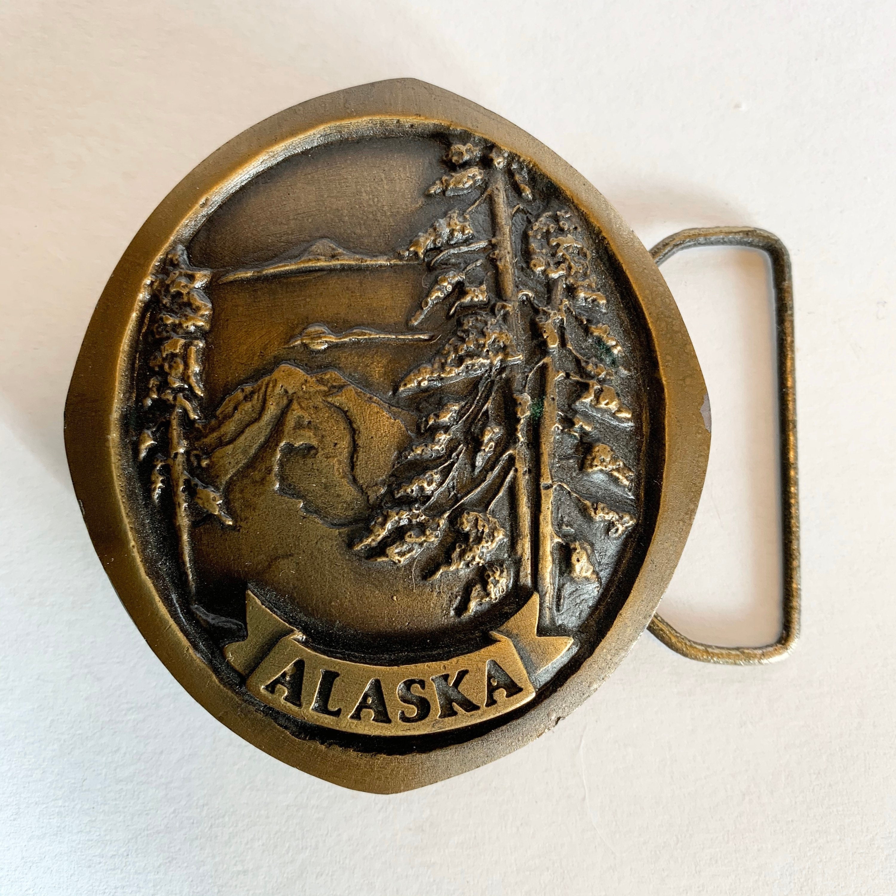 1979 Alaska Vintage Brass Belt Buckle by Indiana Metal Craft 