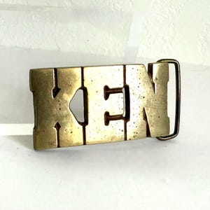 1970's "KEN" Solid Brass Vintage Belt Buckle made by Baron Buckle Co., Large Bold Lettering, Design #4018