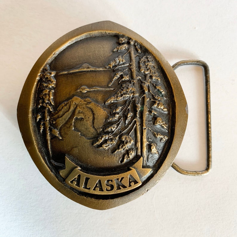 1979 Alaska Vintage Brass Belt Buckle by Indiana Metal Craft