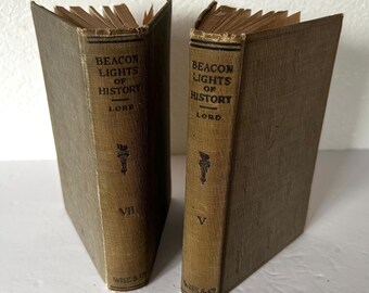 1921 Antique "Beacon Lights of History, Vol. V & Vol. VII” Set of 2 Books by John Lord LLD - A Christian Perspective on World History