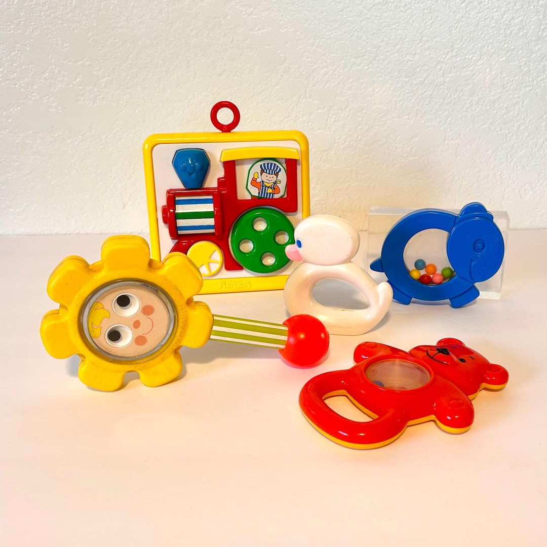 1970’s Baby Toys - Train Dial Toy and 4 Animal & Flower Rattles - Etsy