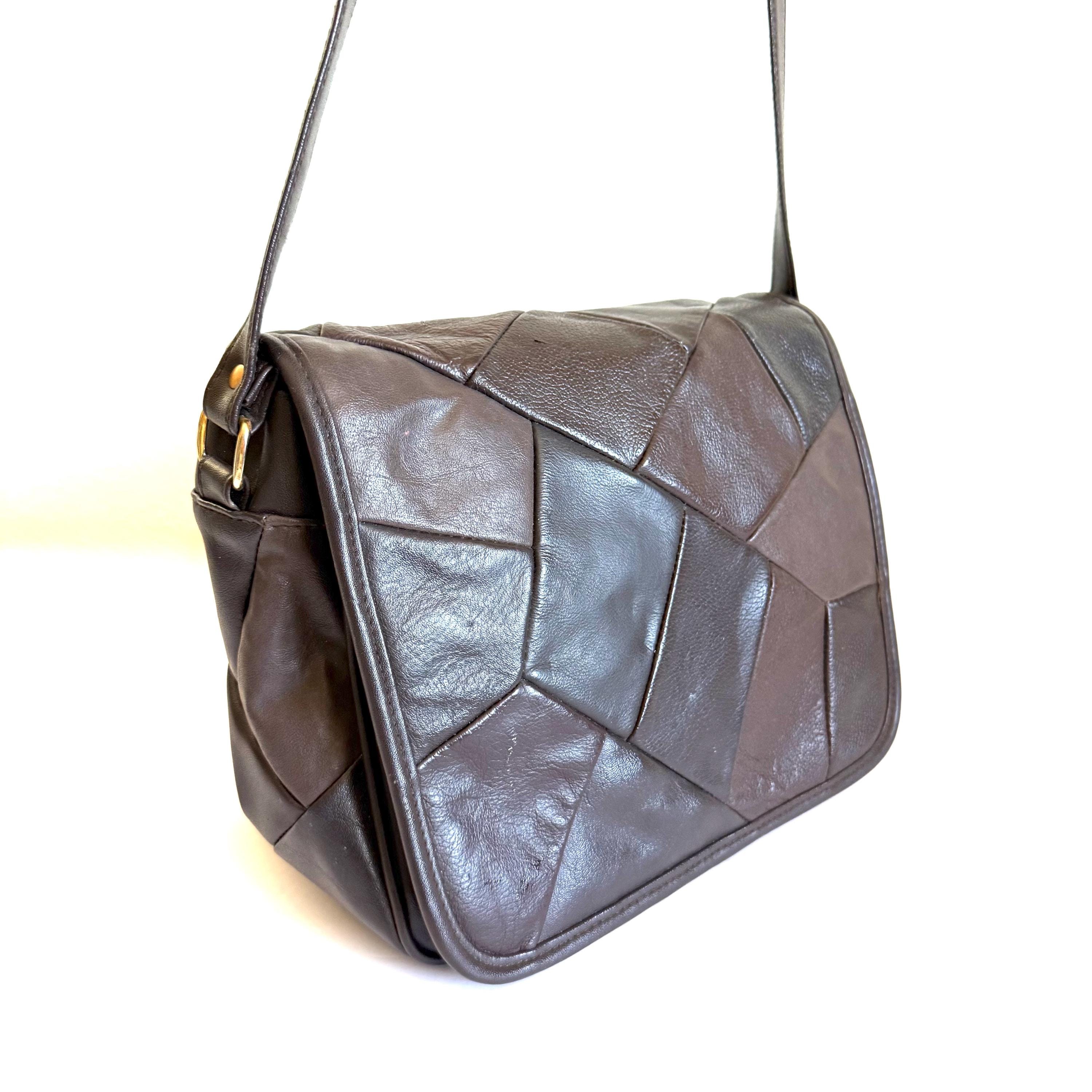 1990's Leather Patchwork Vintage Purse - Brown Shoulder Bag With
