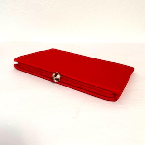 1950’s Red Satin Formal Clutch by “L and M, A Spot Lite Exclusive” with Gemstones and Mirror